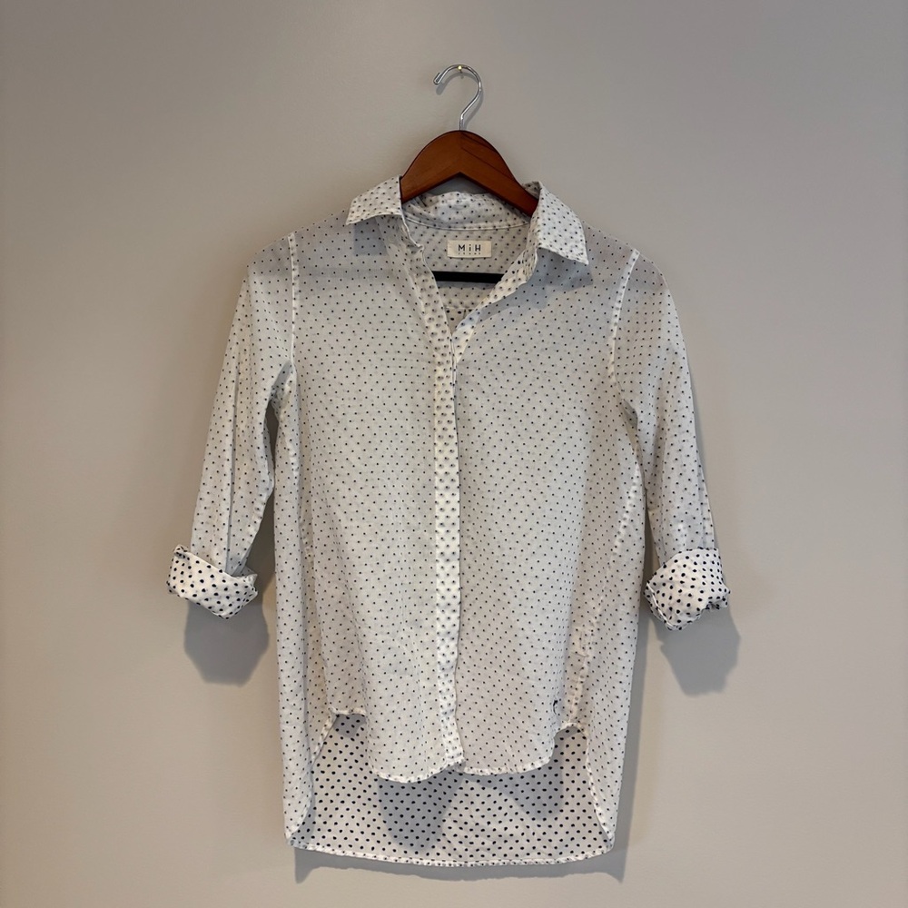 MiH Jeans White Blouse with Blue Polka Dots 100% Cotton